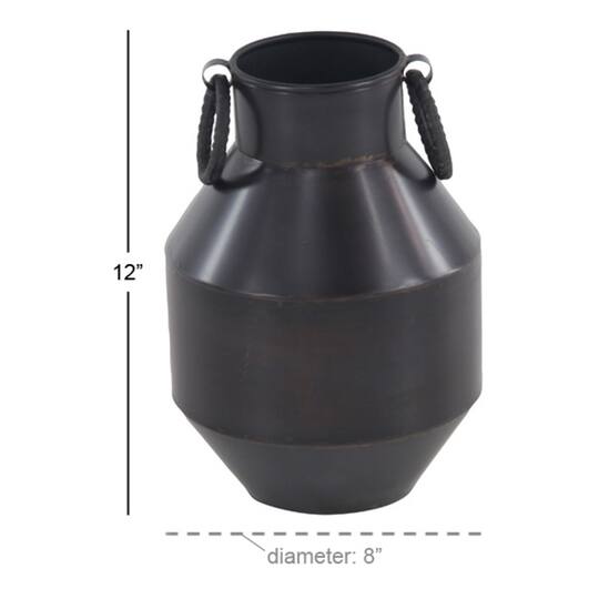 Dark Brown Metal Rustic Vase, 12" x 8" x 8"
